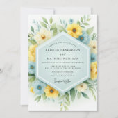 Sky Blue & Yellow Meadow Wedding 招待状 (正面)