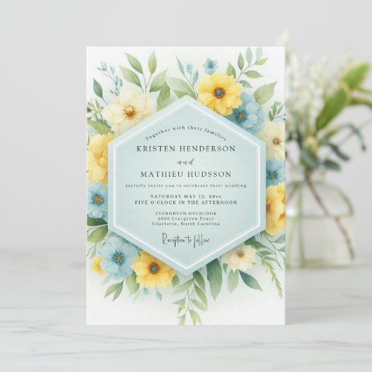 Sky Blue & Yellow Meadow Wedding 招待状 (スタンド正面)