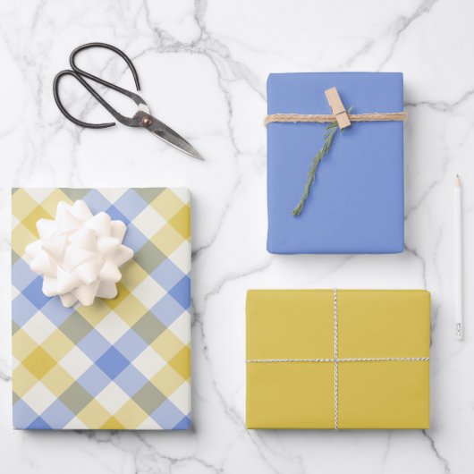 Sky Gingham ラッピングペーパーシート (正面)
