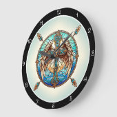 Sky Hues Winged Cross  ラージ壁時計 (傾斜)