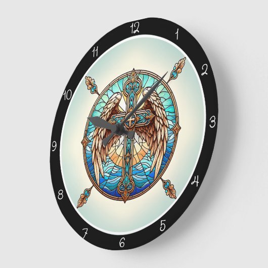 Sky Hues Winged Cross  ラージ壁時計 (傾斜)