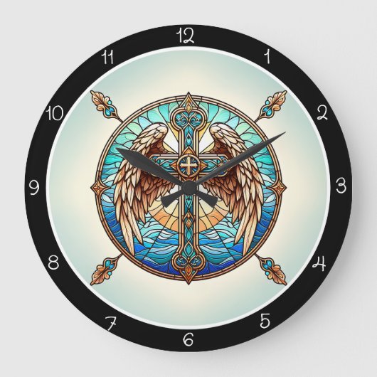 Sky Hues Winged Cross  ラージ壁時計 (正面)