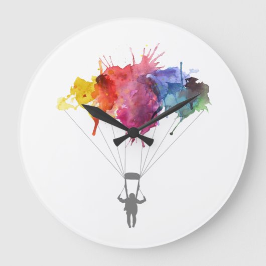Skydiver、パラシュート。 Skydivingのスポーツ。 落下傘で降りること ラージ壁時計 (正面)