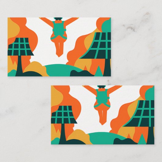 Skydiver Descending Over Solar Powered Landscape 名刺 (正面/裏面)