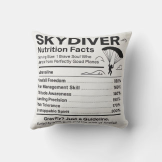 Skydiver Nutrition Facts Throw Pillow Gift for Sky クッション