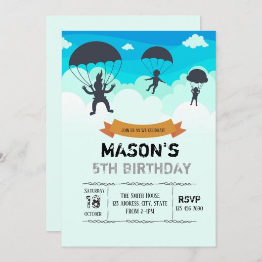 Skydivingの招待 招待状 (正面/裏面)
