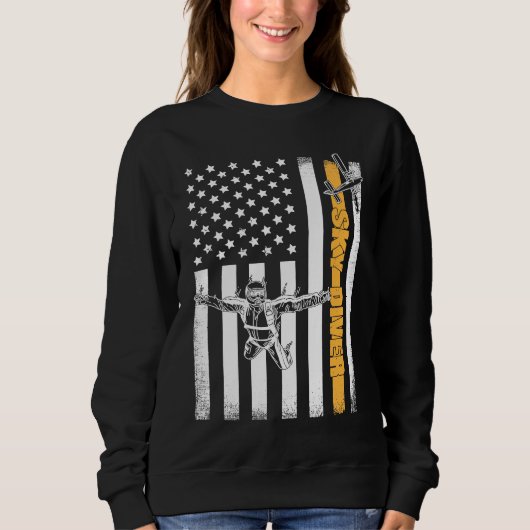 Skydiving Parachuting American Skydiver USA Flag スウェットシャツ (正面)