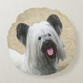Skyeテリアの絵画-かわいい元の犬の芸術 ラウンドクッション (正面)