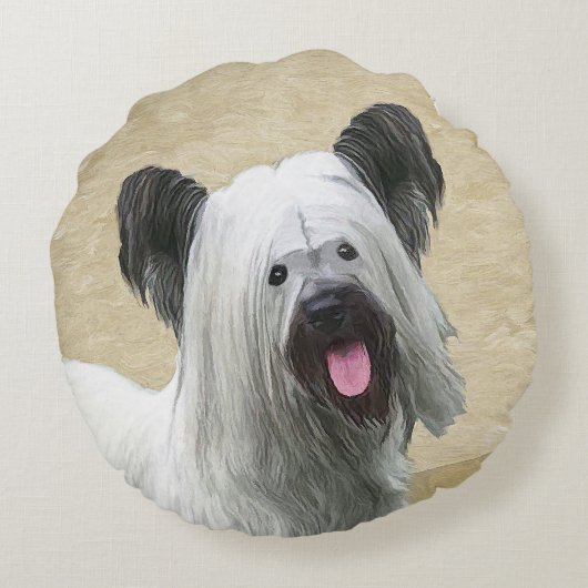 Skyeテリアの絵画-かわいい元の犬の芸術 ラウンドクッション (裏面)