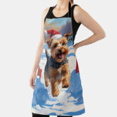 Skye Terrier走 Christmas Hatで雪の中 エプロン (インサイチュ)