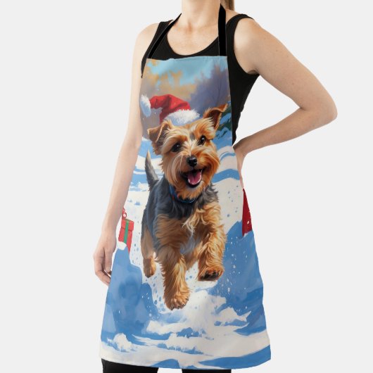 Skye Terrier走 Christmas Hatで雪の中 エプロン (インサイチュ)