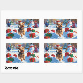 Skye Terrier走 Christmas Hatで雪の中 長方形シール (シート)