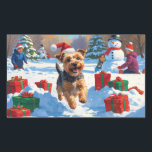 Skye Terrier走 Christmas Hatで雪の中 長方形シール<br><div class="desc">雪の多い冬のシーンを楽しく走過ごして、フェスティバルの赤いクリスマスハットを身に着けた元気なスカイテリア。この魅力的デザインは長く流れるコートや輪郭エレガントを強調し、休日の暖かさと喜びを捉える。楽しい冬の瞬間のフェスティバル応援。</div>