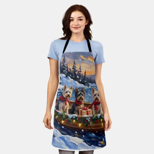 Skye Terrier Christmas Boat Holiday エプロン (着用した状態)