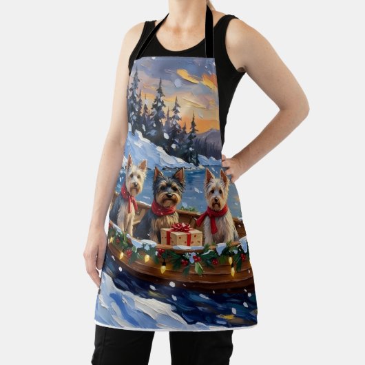 Skye Terrier Christmas Boat Holiday エプロン (インサイチュ)