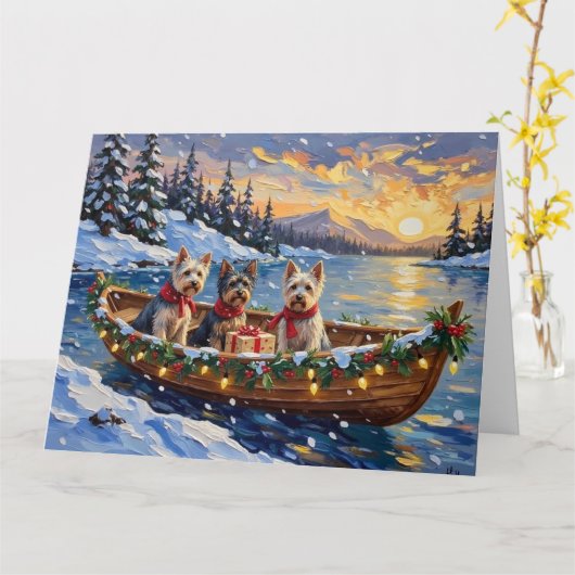 Skye Terrier Christmas Boat Holiday カード (黄色い花)