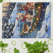 Skye Terrier Christmas Boat Holiday キッチンタオル (折り畳み)