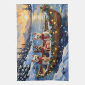 Skye Terrier Christmas Boat Holiday キッチンタオル (縦)
