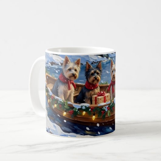 Skye Terrier Christmas Boat Holiday コーヒーマグカップ (正面左)