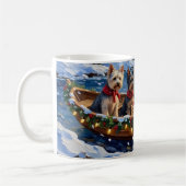 Skye Terrier Christmas Boat Holiday コーヒーマグカップ (左)