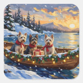 Skye Terrier Christmas Boat Holiday スクエアシール (正面)