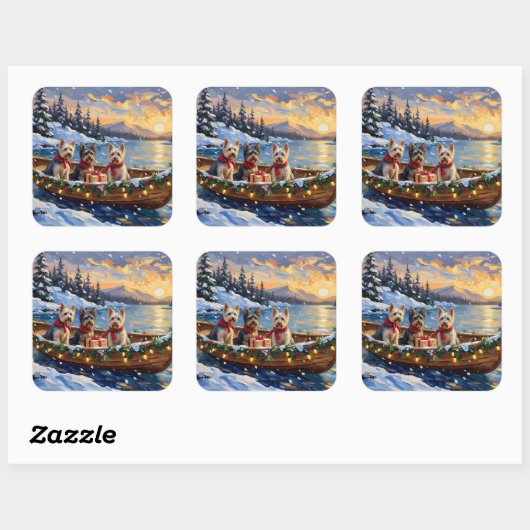 Skye Terrier Christmas Boat Holiday スクエアシール (シート)
