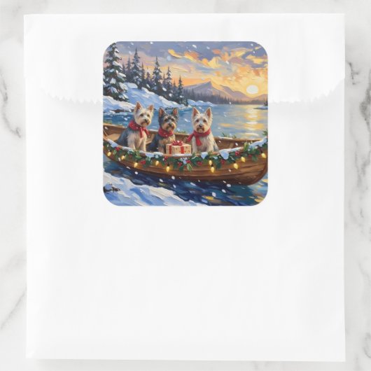 Skye Terrier Christmas Boat Holiday スクエアシール (バッグ)