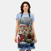 Skye Terrier Christmas Red Truck Holiday エプロン (着用した状態)