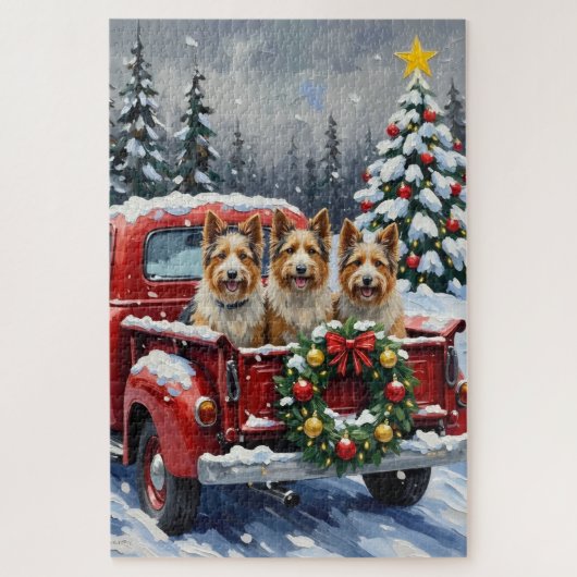 Skye Terrier Christmas Red Truck Holiday ジグソーパズル (縦)