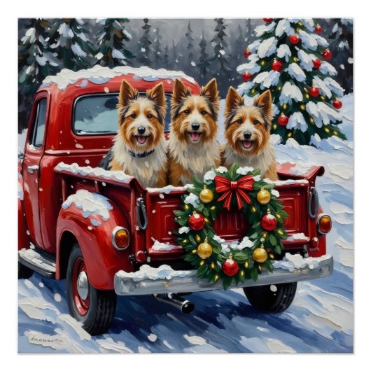 Skye Terrier Christmas Red Truck Holiday ポスター (正面)