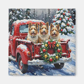 Skye Terrier Christmas Red Truck Holiday マグネット (正面)