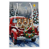 Skye Terrier Christmas Red Truck Holiday ミディアムペーパーバッグ (正面)