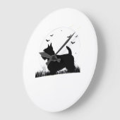 Skye Terrier Dog � Halloween Moon Silhouette Class ラージ壁時計 (傾斜)