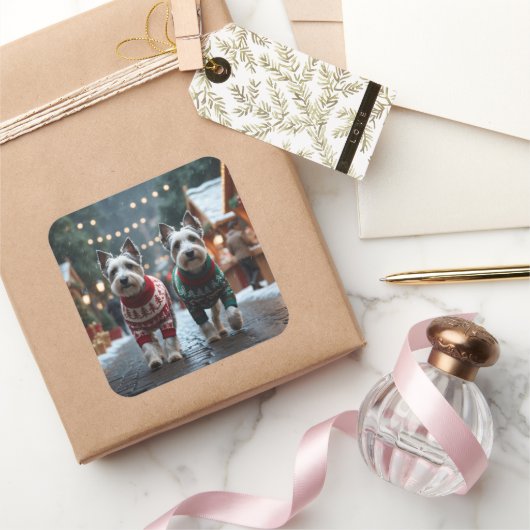 Skye Terrier Dogs Christmas Snow Holiday  スクエアシール (ギフト)