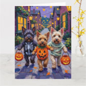 Skye Terrier Trick-or-Treating Halloween Costumes カード (黄色い花)