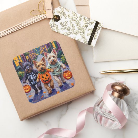 Skye Terrier Trick-or-Treating Halloween Costumes スクエアシール (ギフト)