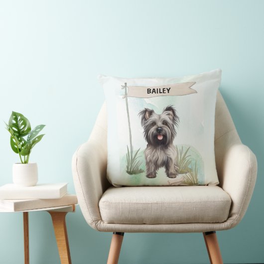 Skye Terrier Watercolor Personalized Dog クッション (椅子)