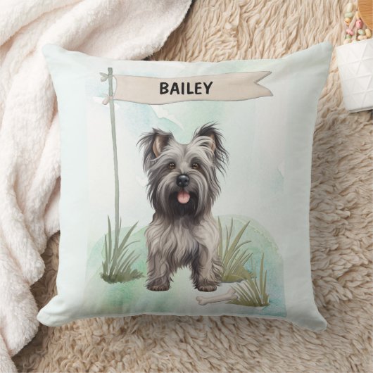 Skye Terrier Watercolor Personalized Dog クッション (ブランケット)