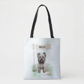 Skye Terrier Watercolor Personalized Dog トートバッグ (正面)