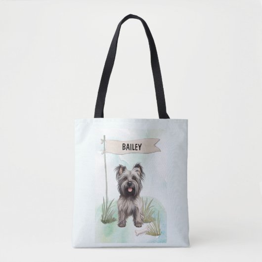 Skye Terrier Watercolor Personalized Dog トートバッグ (正面)