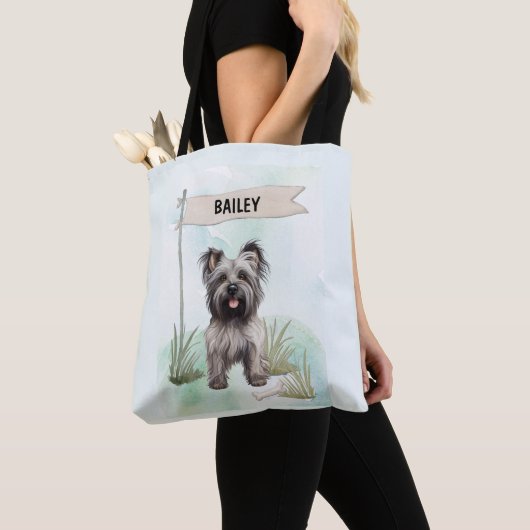 Skye Terrier Watercolor Personalized Dog トートバッグ (クローズアップ)