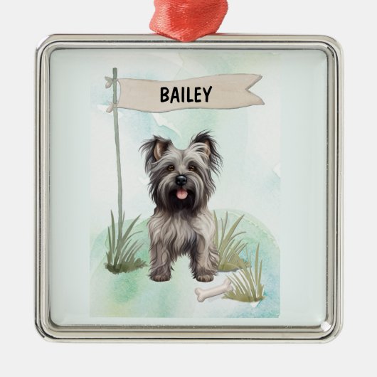 Skye Terrier Watercolor Personalized Dog メタルオーナメント (正面)