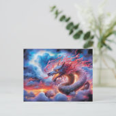Skyfire Surge – Chinese Airbrush Dragon in Clouds  ポストカード (スタンド正面)