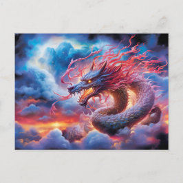 Skyfire Surge – Chinese Airbrush Dragon in Clouds ポストカード