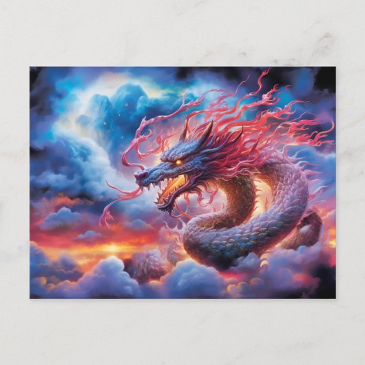 Skyfire Surge – Chinese Airbrush Dragon in Clouds  ポストカード (正面)