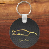 Skyline GT-R金ゴールドシルエットフェイク(カーボンファイバー付) キーホルダー (正面)