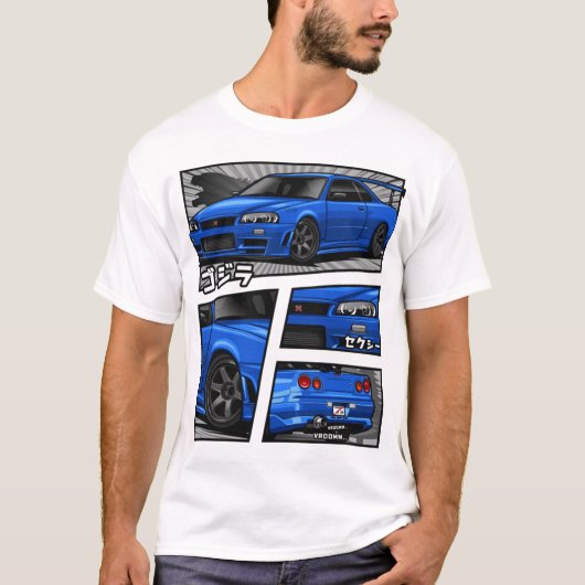 Skyline Gtr R34マンガ愛好家TシャツGTR R-34マンガ Tシャツ (正面)