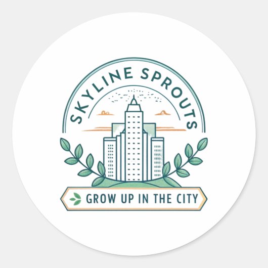 Skyline Sprouts Urban Farming Sticker | City Garde ラウンドシール (正面)