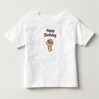Skyward Birthday Wishes – Kawaii Cat with Balloons トドラーTシャツ