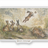 Skyward Fluff Meadow Hare Whimsical Rabbit Family  シール (正面)